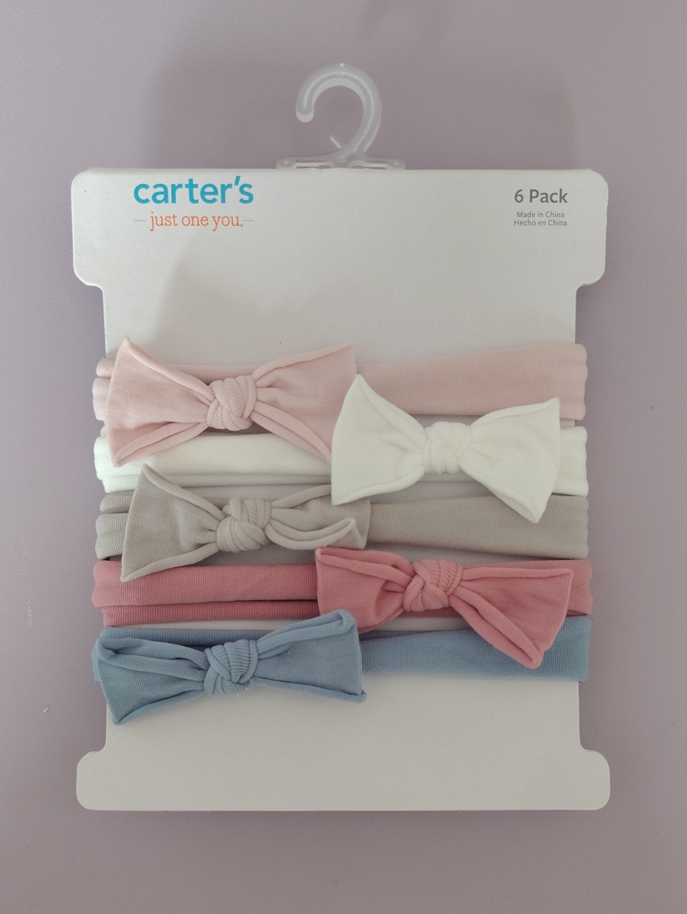 Carter's 6-Pack Bow Headbands in Pink, White, Gray, Rose & Blue